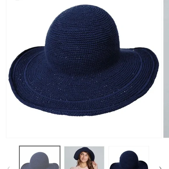 SAN DIEGO HAT COMPANY BALI COTTON CROCHET SUN HAT - NAVY - Picture 3 of 7